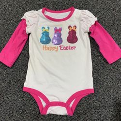 Koala Kids artsy girls size 9 month embroidered Happy Easter sequined bunnies with bows onesie