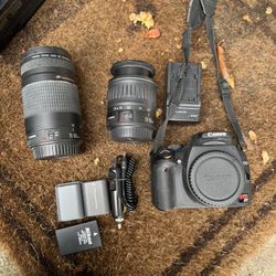 Cannon Rebel XT With 3 Batteries Charger Case And Extra Lens Works Great 