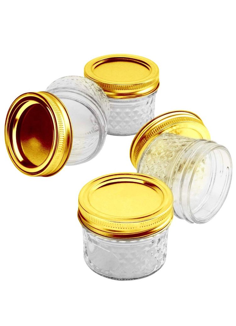 17 4-oz canning jars w/ gold lids