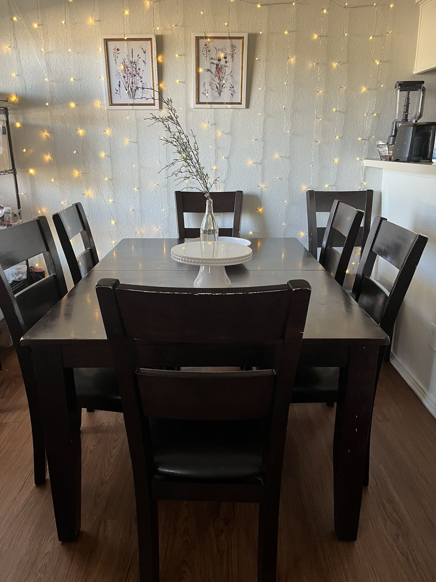Solid Wood Dining Table W/ 8 Chairs Extendible