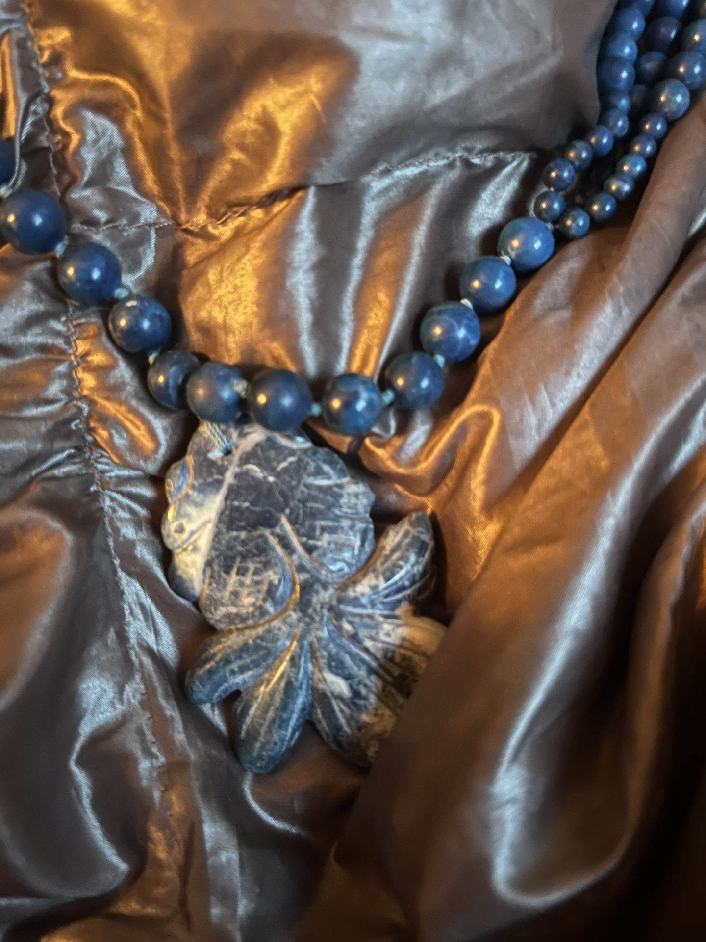 Lapis Necklace w Flower Piece