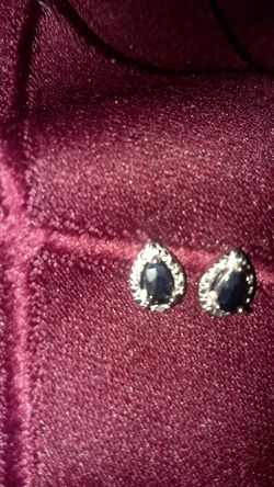 Genuine .925 Sterling Silver Diamond Accents Black Gemstone EARRINGS