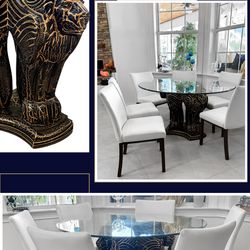 Luxury Dining Table Set 6 Chairs, Lion Base Estate Liquidations Sale