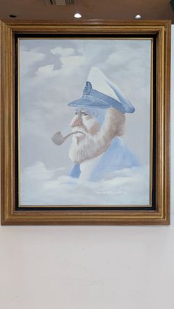 Vintage Nautical Sea Captain Portrait Oil Painting Framed Maritime Wall Art