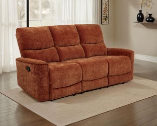 Navarro Burnt Orange Chenille Upholstered Reclining Sofa