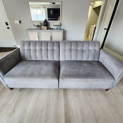 Velvet Gray Futon Fold Down Sofa 