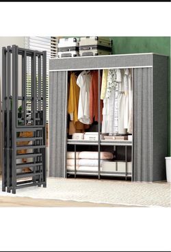 New in the box Heavy Duty Portable Closet with Cover 1200lbs Foldable Covered Clothes Rack for Hanging Armoire Wardrobe Closet System Freestanding Coa