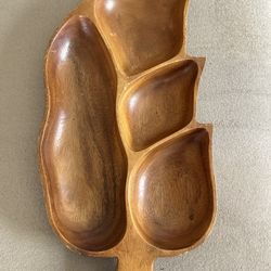 Vintage Mid Century Leaf Wood Serving Bowl 