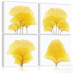 Gold Ginkgo Leaf Wall Art Decor Autumn Leaves Modern Artwork Canvas Painting