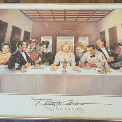 Vintage Celebrities Last Supper Framed Renato Cesaro 24x36