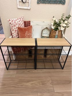 4 tier Stackable like new wooden metal shoe racks