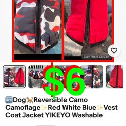 Dog Reversible Camo Camouflage Red White Blue Vest Coat Jacket Washable (Small)