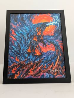 Godzilla art 8.5x11 framed art print