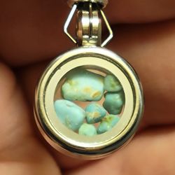 15mm Natural Arizon Blue Turquoise Crystals Inside Floating Pendant