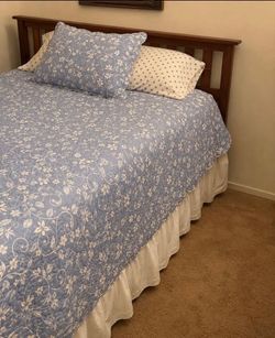 Queen size bed includes frame mattress and headboard