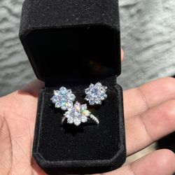 Real Vvs1 moissanite Flower earrings & Ring Set
