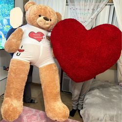 Giant Teddy Bear with Giant Red Heart  