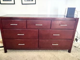 Dark Cherry Wood 7-Drawer Dresser