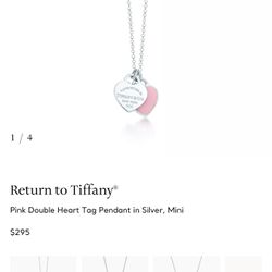 Pink Double Heart Tag Pendant in Silver, Mini