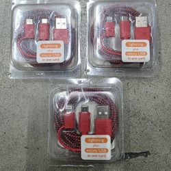 Lot Of (3) Lightning Cables Micro Usb Cables To Usb 6ft Each Apple Samsung Android