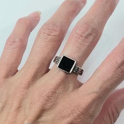 925 sterling silver women's lady's Black Enamel band cuff ring Gift