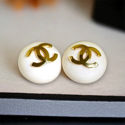Authentic Chanel White Lucite With Gold Double C Post Earrings 