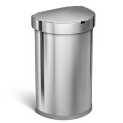 simplehuman 45L Semi-Round Liner Rim Motion Sensor Kitchen Trash Can Stainless Steel: Touchless Indoor Garbage Can $79.99