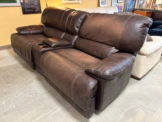 Chocolate Wide Arm Powered Reclining Sofa w/ Storage Armrest