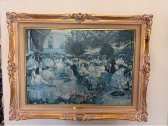 Large Vintage Pierre-Georges Jeanniot "Dinner at the Ritz Paris" Framed Canvas Print - 38.5" x 29.5"