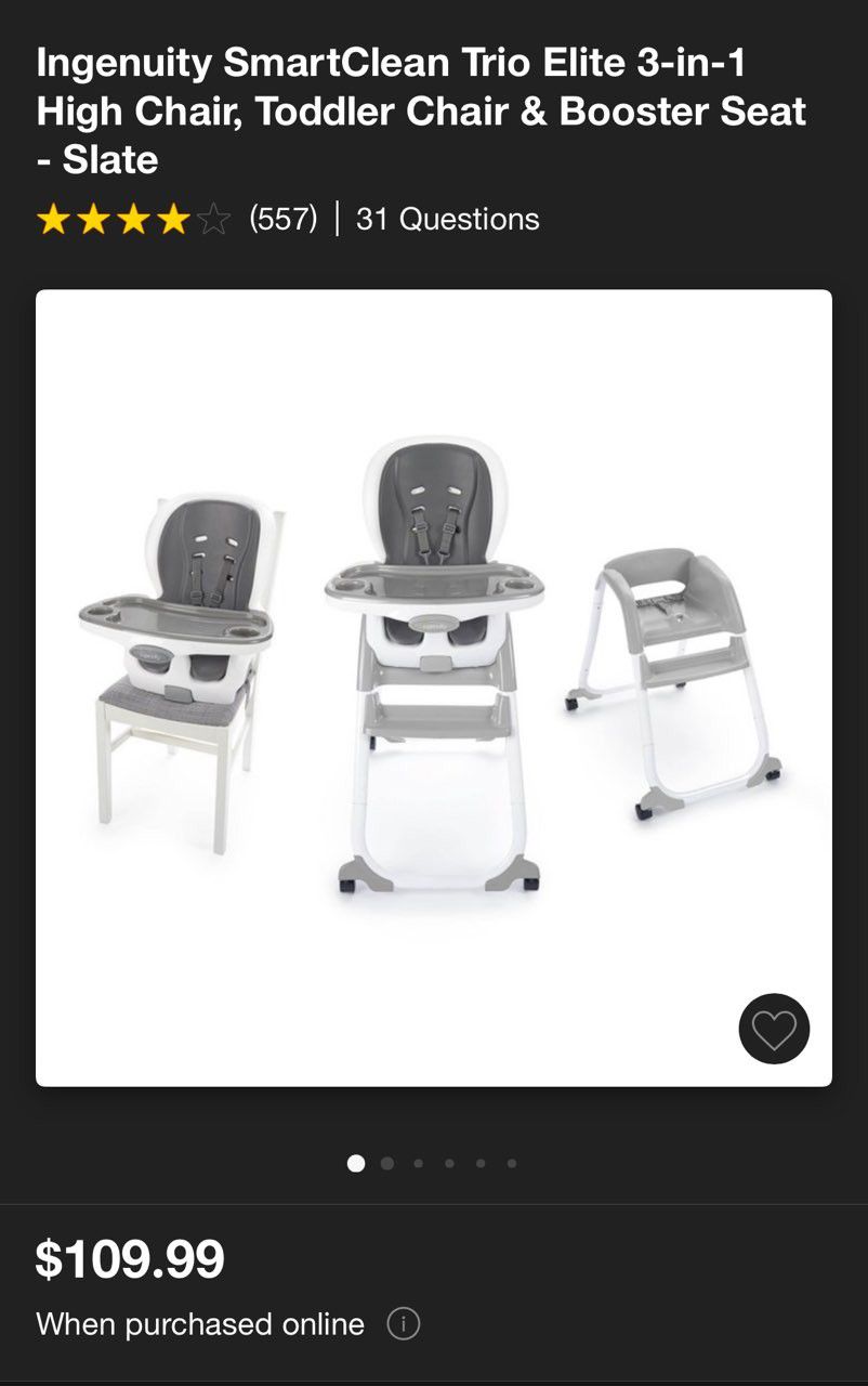 Ingenuity 3 In 1 High Chair, Toddlers Chair And Booster Seat