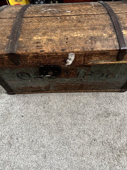Antique 1836 Wood Steamer Trunk Full Of Family History Photos And Ephemera Trunk Original Nails Needs Restoration