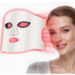 Red Light Therapy For Face, 7 Modes Portable Therapy Mask With 3000mah Rechargeable Remote, Blue, Orange, 850nm Infrared & Red Light Mask, 400 Leds Fo