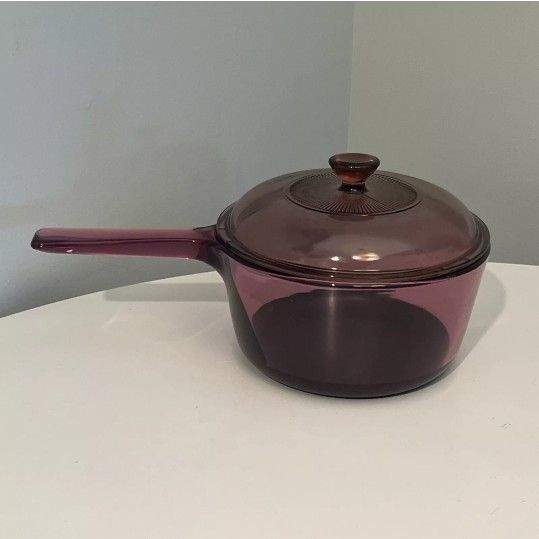 Vision Corning Ware Cranberry Teflon 1.5 L Sauce Pan w/ Glass Cookware Lid