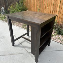 Brown Wood Bar Table w/ Side Storage Shelves