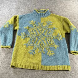 Vintage Express Tricot Sweater Womens Large 90s Wool Snowflake Chunky Geometric 