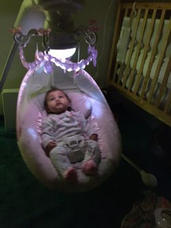 Pink baby swing top with butterfly lights