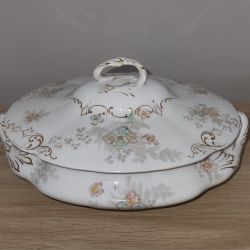 Knowles Covered Serving Dish with Floral Design and Gold Trim