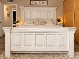 White Wood King Bed Frame – $200