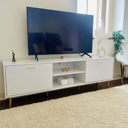 TV Stand Modern White Gold Media Console with Storage Cabinet For Living Room TV up to 75in