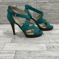 Nine West Make Wave Strappy Teal Heels, Size 6 