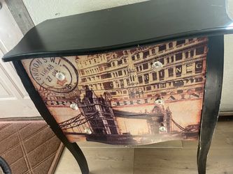 Black Side Table with London Vintage Print Drawers