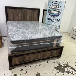 Modern Rustic Queen Bed - Solid Wood Look, Sturdy Build