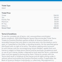 MAKE OFFER (4) Carolina Panthers VS. Dallas Cowboys Tickets