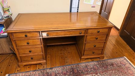 Solid Oak Executive Desk – Large Double Pedestal with File Drawers