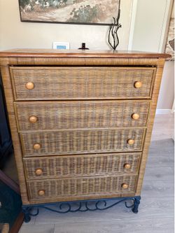 Vintage 5 drawer mid century basket and metal dresser