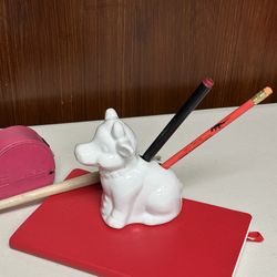 Rare pencil holder ceramic cow figure