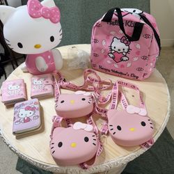 Hello Kitty LED night lamp touchscreen. 3 Hello Kitty Wallet , 3 Kids, Shoulder Purse, And Lunchbox