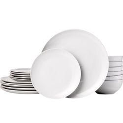 New Basics Dinnerware Set, Microwave and Dishwasher Safe, Service for 6, 18-Piece White