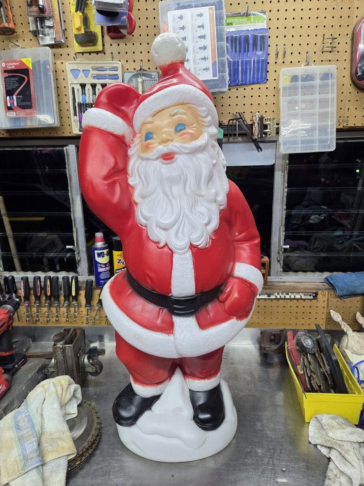 Vintage Christmas 40” General Foam Waving Santa Claus Blue Eyes Blow Mold Light