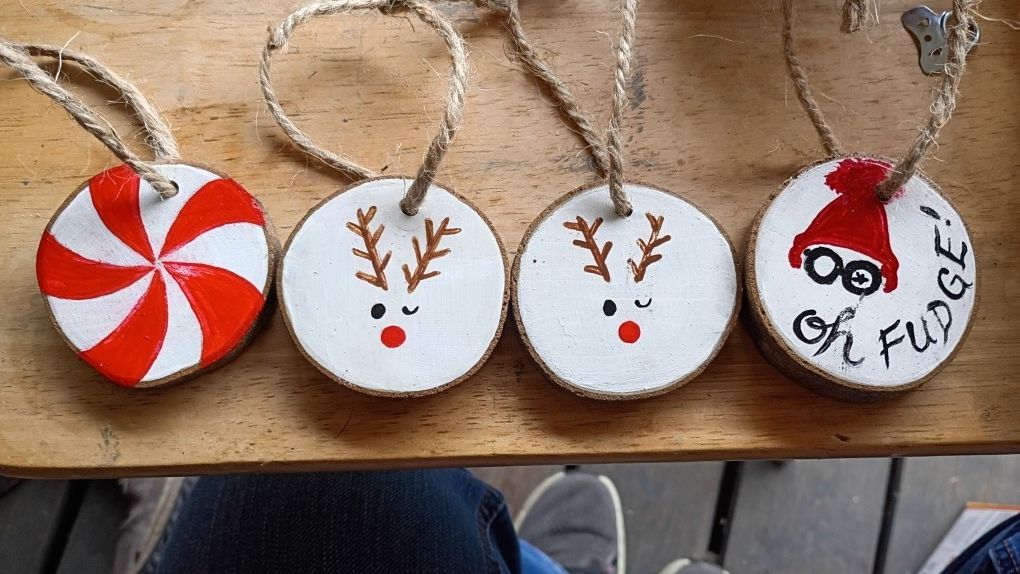 Painted Wood Slice Ornaments 
